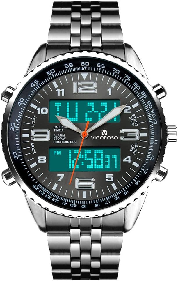 All-Black Steel Men's Sports Watch – LED Analog Digital Display with Date & Week