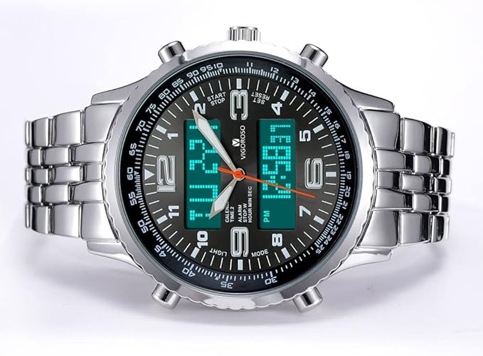 All-Black Steel Men's Sports Watch – LED Analog Digital Display with Date & Week