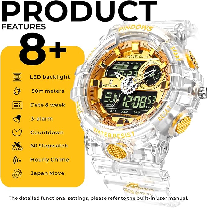 Men's 50M Waterproof Outdoor Sports Watch – Multi-Function Analog Digital LED Display