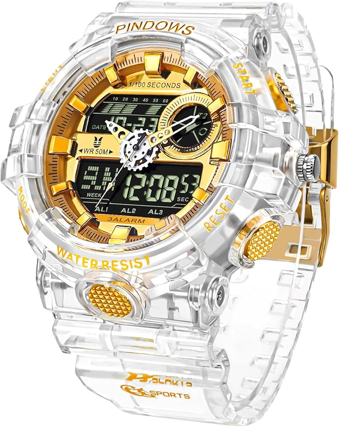 Men's 50M Waterproof Outdoor Sports Watch – Multi-Function Analog Digital LED Display