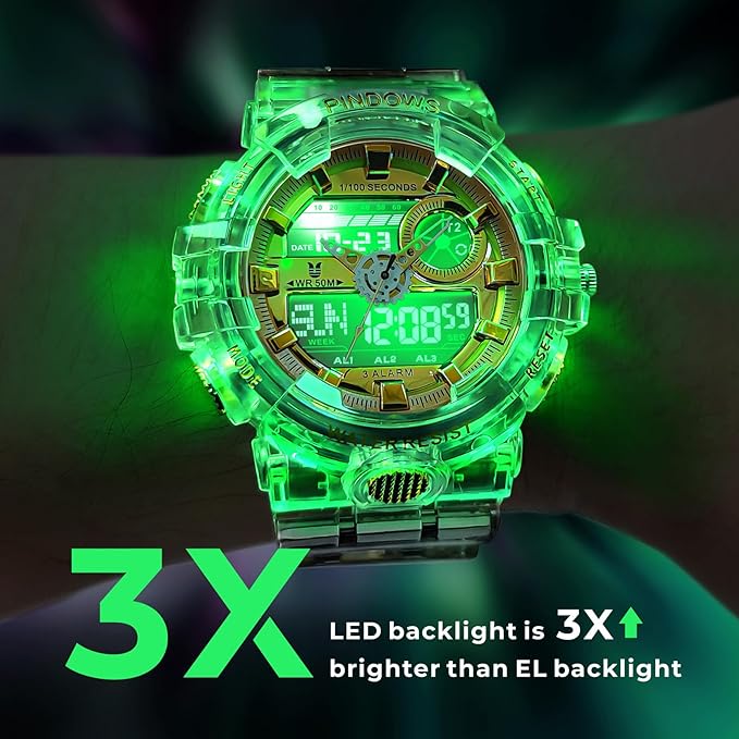 Men's 50M Waterproof Outdoor Sports Watch – Multi-Function Analog Digital LED Display
